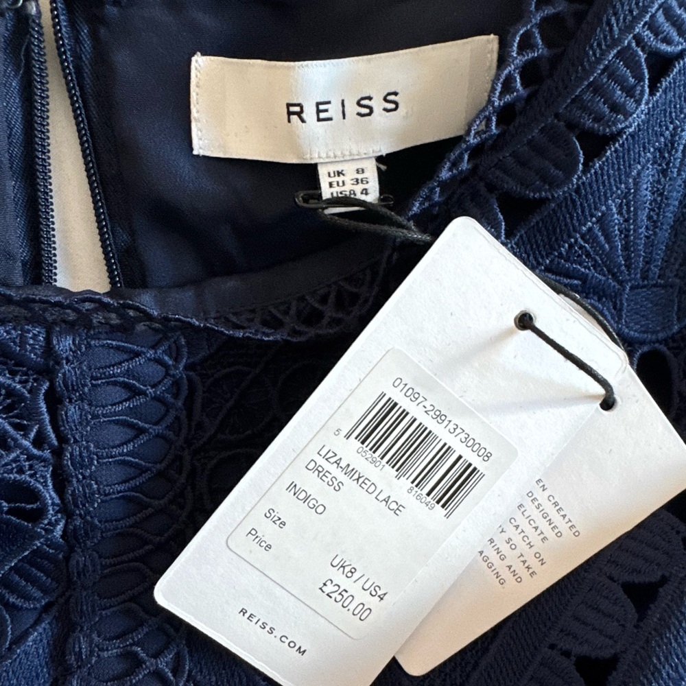 NWT Liza Mixed Lace Indigo Navy Blue Pencil Dress - Picture 4 of 5